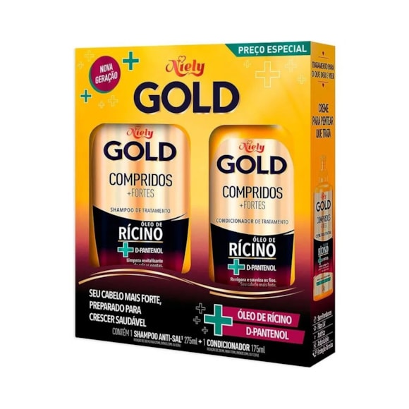 Kit Shampoo + Condicionador Niely Gold Compridos Fortes 