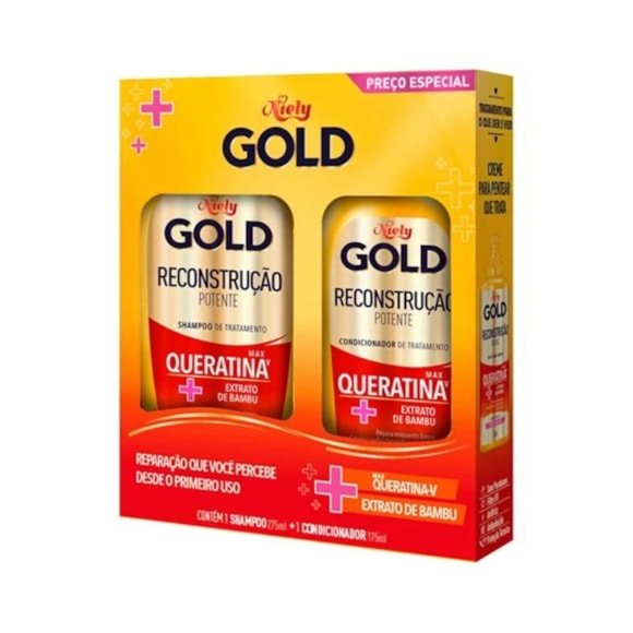 Kit Shampoo + Condicionador Niely Gold Queratina Reparação