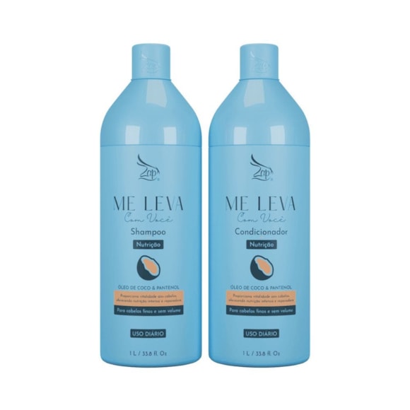 Kit Shampoo Condicionador Zap Me Leva Com Você Óleo de Coco E Pantenol 1L