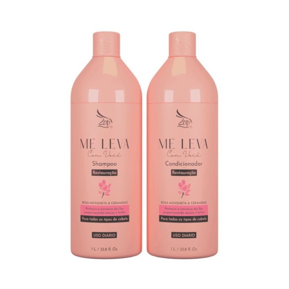 Kit Shampoo Condicionador Zap Me Leva Com Você Rosa Mosqueta E Ceramidas 1L