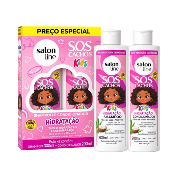 Kit Shampoo e Condicionador SOS Cachos Kids Hidratação Salon Line