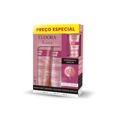 Kit Siàge Eudora Nutri Rosé Shampoo 250ml + Condicionador 125ml + Leave-in 30ml