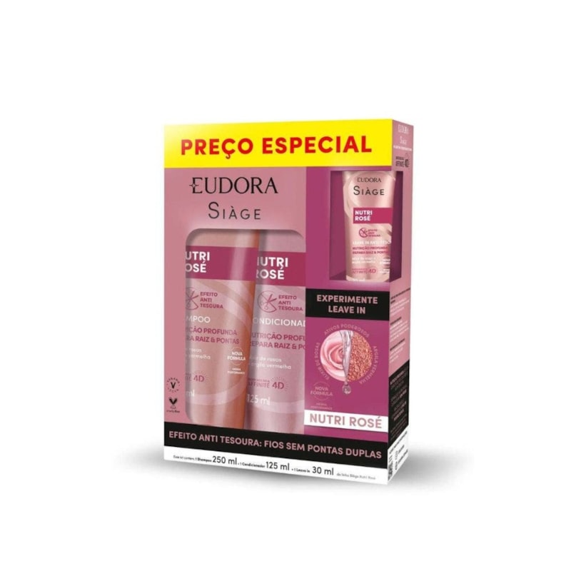 Kit Siàge Eudora Nutri Rosé Shampoo 250ml + Condicionador 125ml + Leav