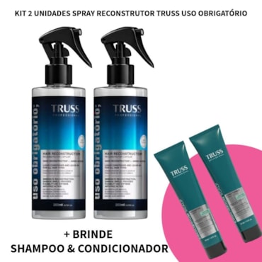 Kit Spray Reconstrutor Truss Uso Obrigatório 2 unidades + Brindes Shampoo e Condicionador Truss