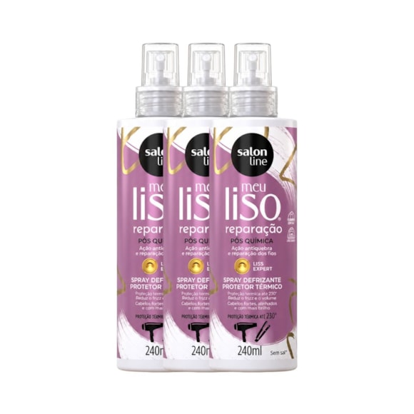 Kit Spray Salon Line Meu Liso Defrizante Protetor Térmico Reparação 240ml – 3 Unidades