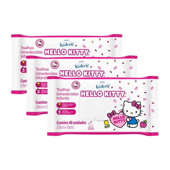 Kit Toalha Umedecida Minná Hello Kitty C/48 – 3 Unidades