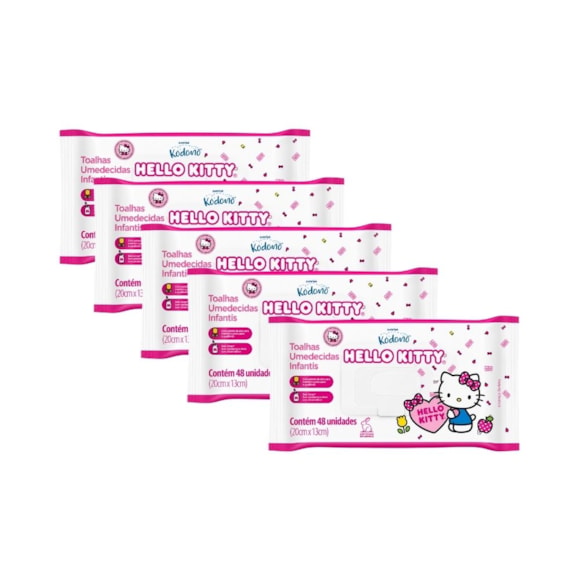 Kit Toalha Umedecida Minná Hello Kitty C/48 – 5 Unidades