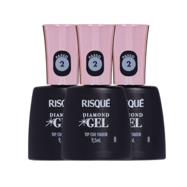 Kit Top Coat Fixador Risqué Diamond Gel Cremoso 9,5ml (3 Unidades)
