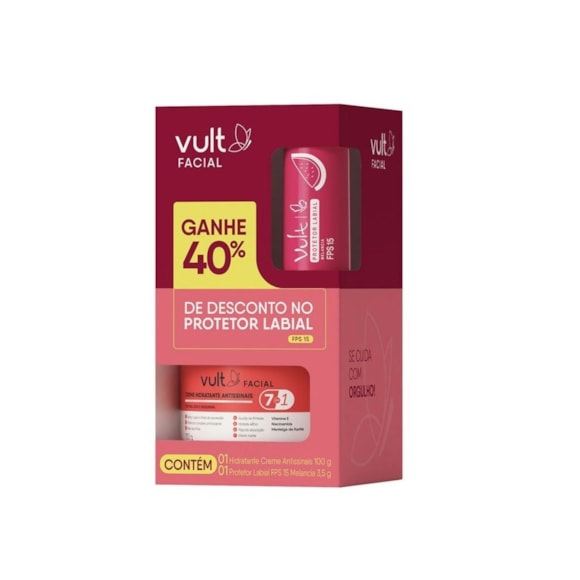 Kit Vult Facial Creme Hidratante Antissinais 100g + Protetor Labial FPS15 Melancia 3,5g