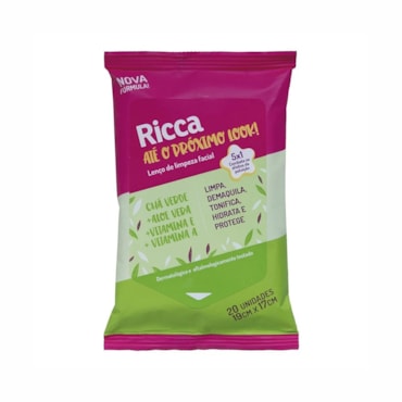 Lenço De Limpeza Facial Ricca 5 Em 1 c/20un