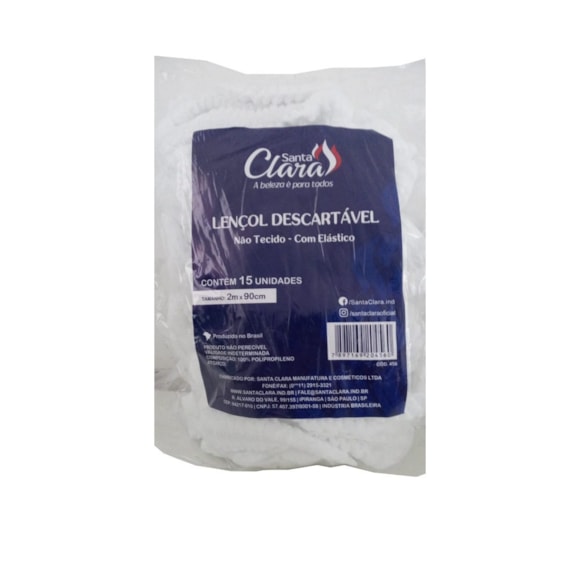 Lençol Descartável Santa Clara 2X0.90 Com Elástico com 15Un