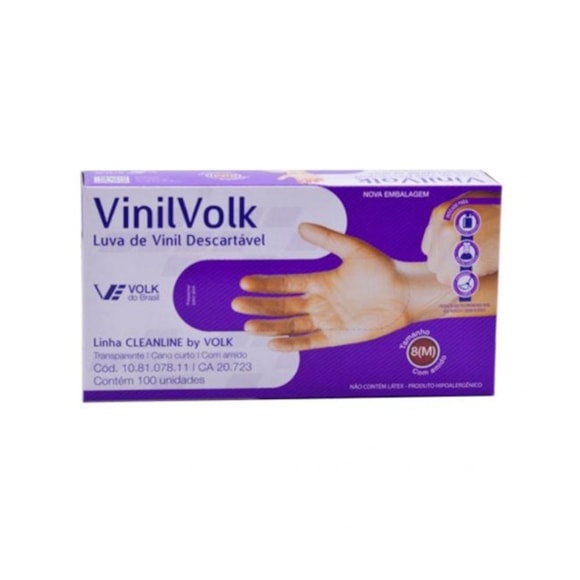 Luva De Vinil Volk Com Amido c/100un Tam. M