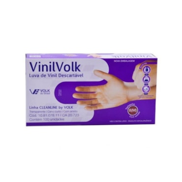 Luva De Vinil Volk Com Amido c/100un Tam. M