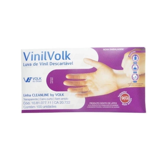 Luva De Vinil Volk Sem Amido c/100un Tam. G