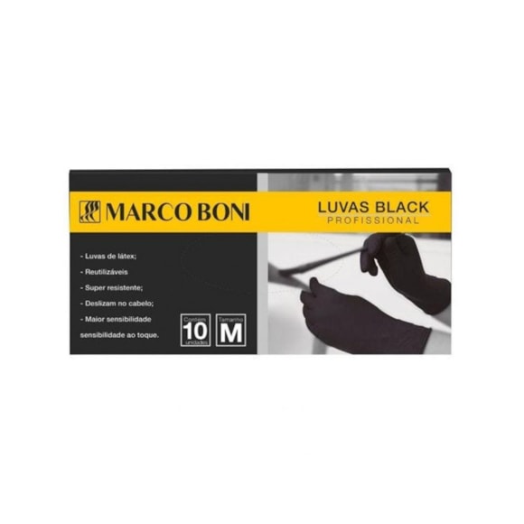 Luva Látex Marco Boni Black Profissional c/10un Tam. M