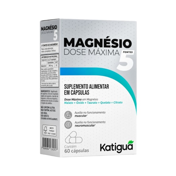 Magnésio Katiguá 5 Fontes Dose Máxima 60 Cápsulas