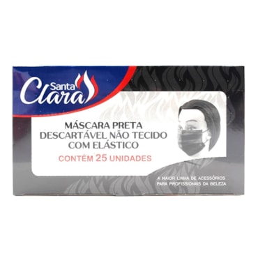 Máscara Descartável Santa Clara Não Tecido C/ Elástico Preta 25un