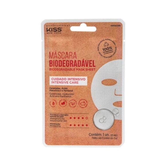 Máscara Facial Biodegradável Cuidado Intensivo - Kiss New York