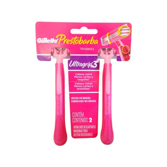 Prestobarba Feminino Aparelho Para Depilação Cabeça Móvel Evita Cortes Ultragrip 3 Gillette 2 Unidades