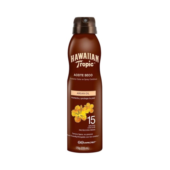 Protetor Solar Corporal Hawaiian Tropic Argan Oil Aceite Seco FPS 15 Spray 170g