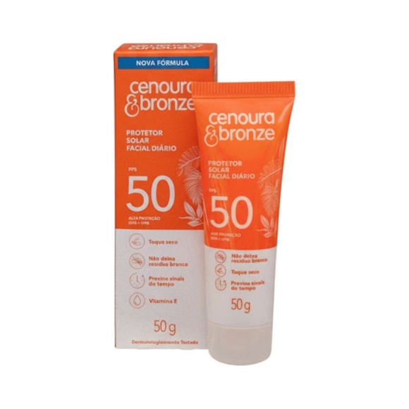 Protetor Solar Facial Cenoura E Bronze FPS 50 50g