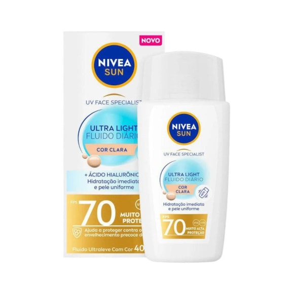 Protetor Solar Facial Nivea Sun Ultra Light Fluido Diário FPS 70 Clara 40ml