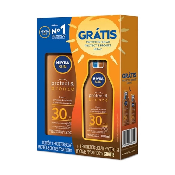 Protetor Solar Nivea FPS30 Protect Bronze 200ml + Grátis Protetor Solar 100ml