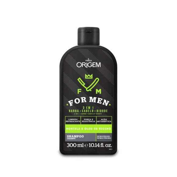 Shampoo Nazca Origem For Men 3x1 Hortelã E Óleo de Rícino Barba Cabelo E Bigode 300ml