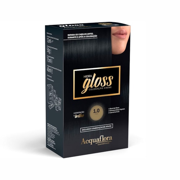 Tintura Acquaflora Kit Hidra Gloss 10 Preto