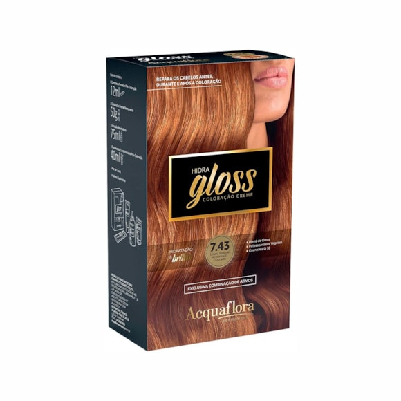 Tintura Acquaflora Kit Hidra Gloss 743 Louro Natural Acobreado Dourado