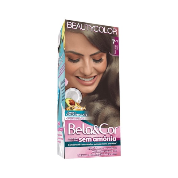 Tintura Bela Cor Kit Sem Amônia 7.1 Louro Cinza Médio