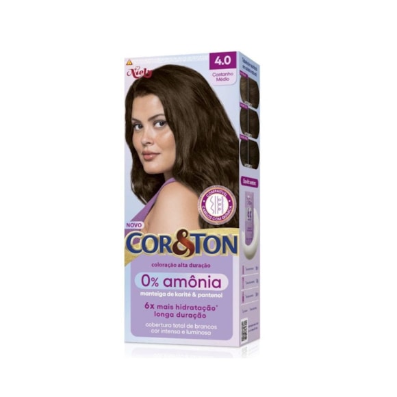 Tintura Cor&Ton Niely 0% Amônia 4.0 Castanho Médio