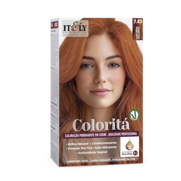 Tintura Itely Colorita 7.43 Louro Médio Cobre Dourado