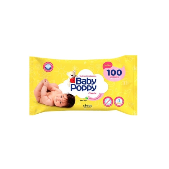Toalha Umedecida Baby Poppy Amarelo com 100un