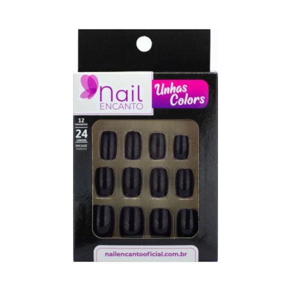 Unha Postica Fhaces Nail Encanto Colors Curta Preta NE526