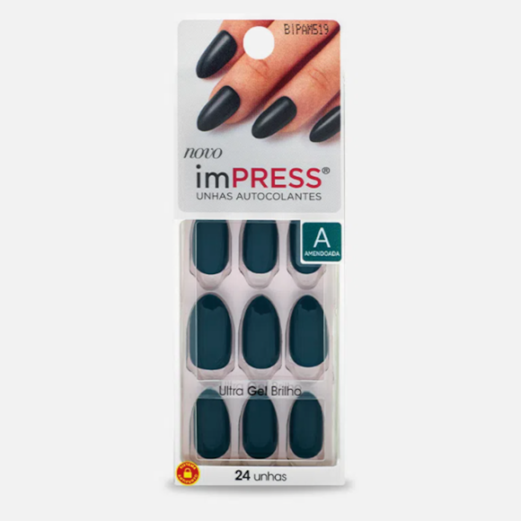 Unha Postica Kiss Impress Amendoada Emerald Bipam519br