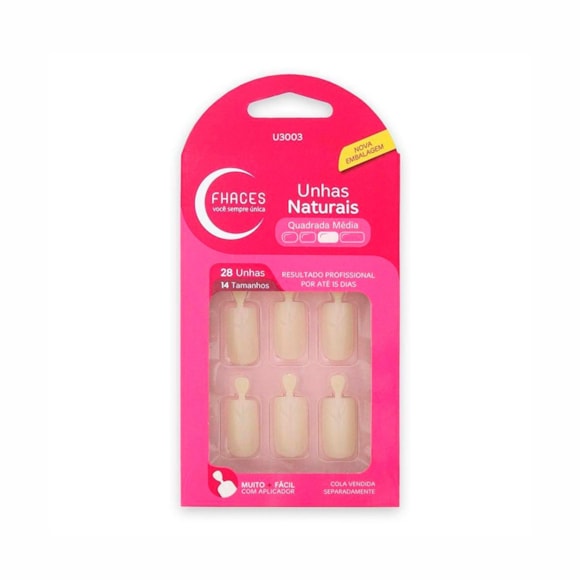 Unhas Postiças Fhaces Natural Quadrado Média