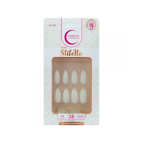 Unhas Postiças Fhaces Stiletto Natural Ue1200