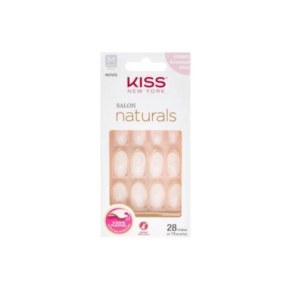 Unhas Postiças Kiss NY Salon Natural Amendoada Média 28un