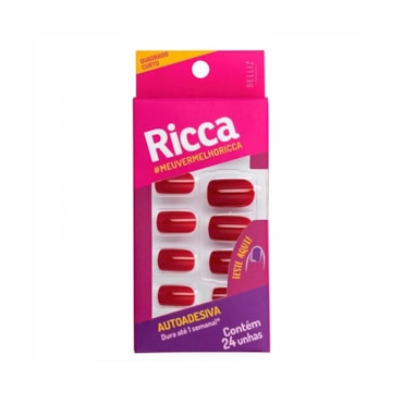 Unhas Postiças Ricca Autoadesiva Vermelho Bordo